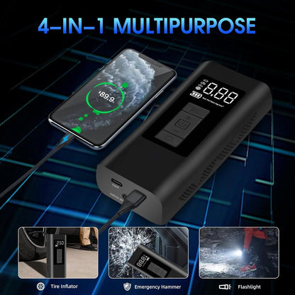 Portable Tire Inflator Air Compressor, 160 PSI Air Pump with 12000Mah Battery, 12V Dual Power