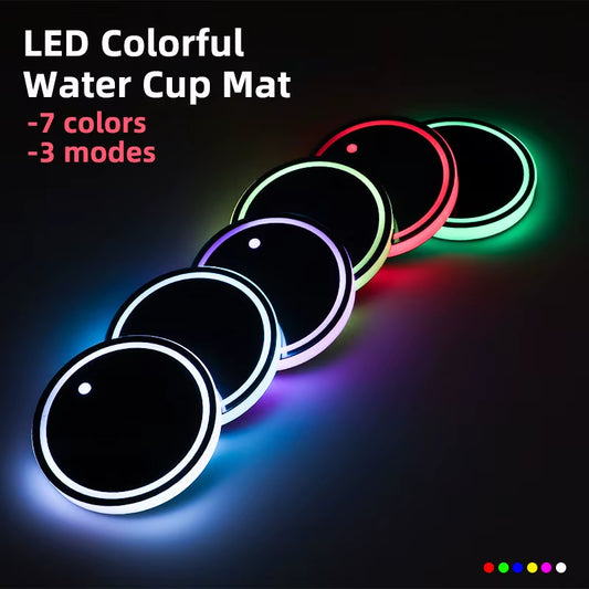 New LED Cup Holder Lights Car Rechargeable 3 Modes 7 Color Changing Light up Cup Holder Insert Coasters Car Decor Accessories