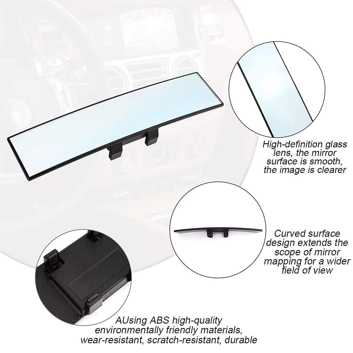 Interior Rearview Mirror Large Field of View Anti-Glare Interior Reversing Auxiliary Mirror Modified Wide-Angle Curved Mirror