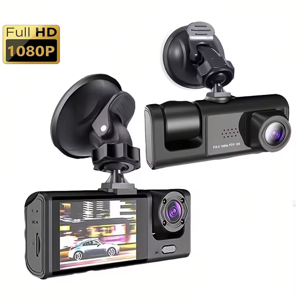 Dash Cam W/ IR Night Vision Loop Recording & 2" IPS Screen 1080P 3 Camera ， DVR Recorder, Video Recorder, Vehicle DVR